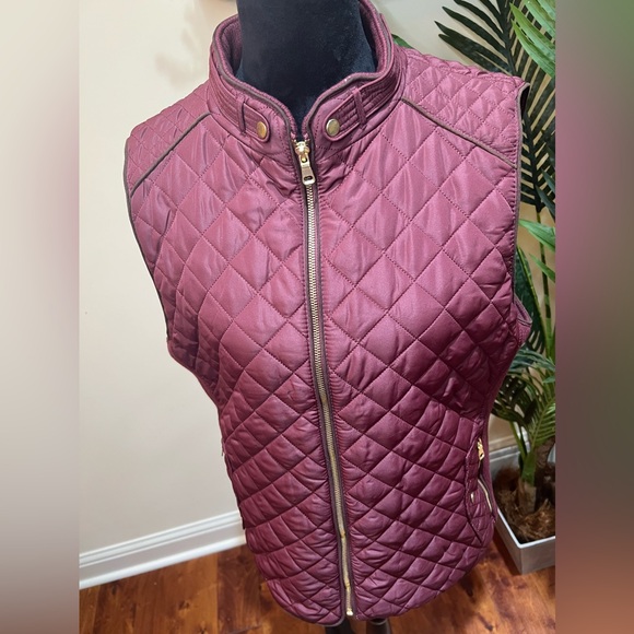 Love Tree Quilted Padded Burgundy Brown Piping Vest w/ Gold Hardware 3X - Picture 2 of 8